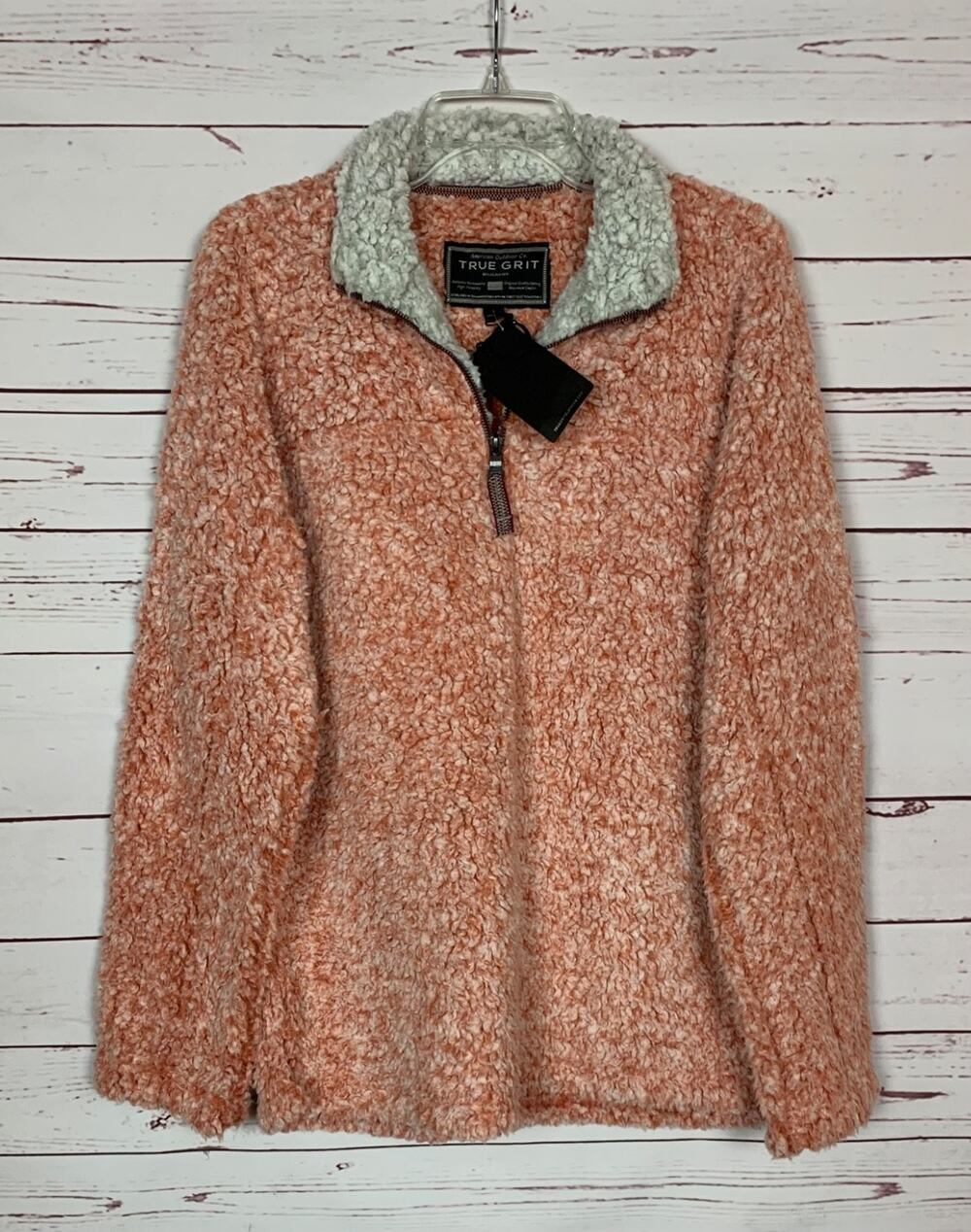 True Grit Women's S Small Frosty Orange Coral Sherpa Fleece Pullover NEW TAGS